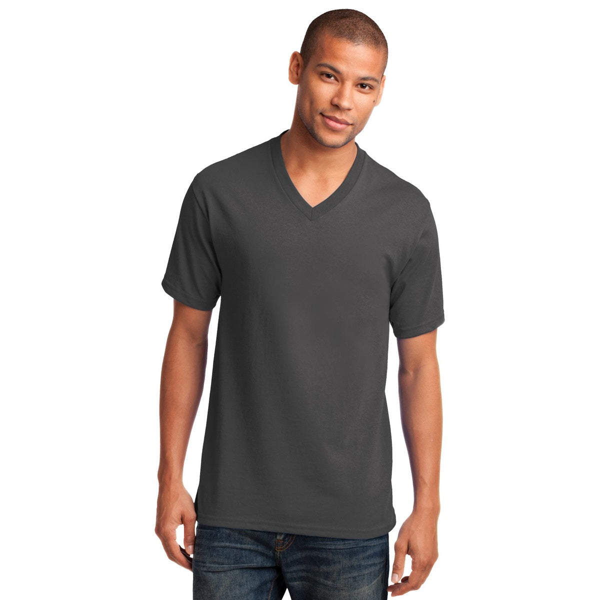 Dark Heather Grey T-Shirt - Port & Company - Stylish V-Neck