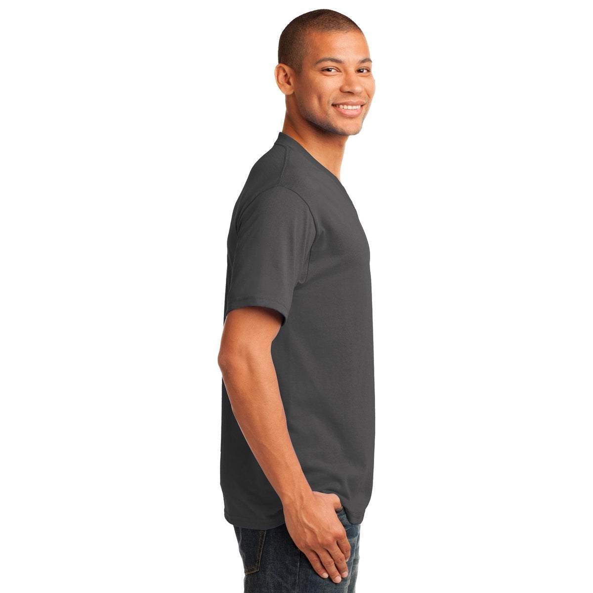 Dark Heather Grey T-Shirt - Port & Company - Stylish V-Neck