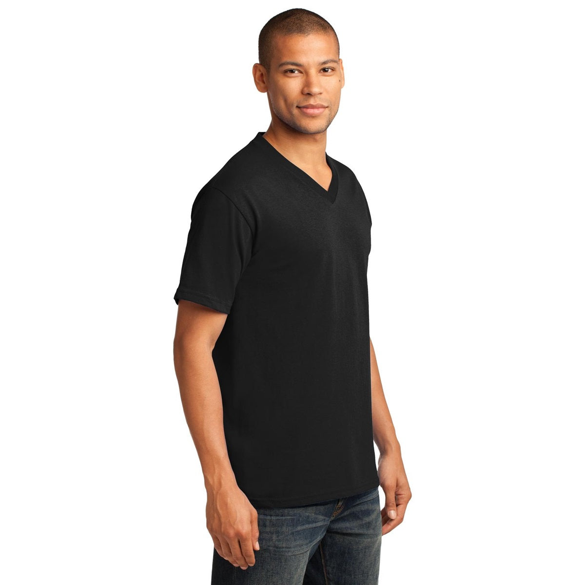 Dark Heather Grey T-Shirt - Port & Company - Stylish V-Neck