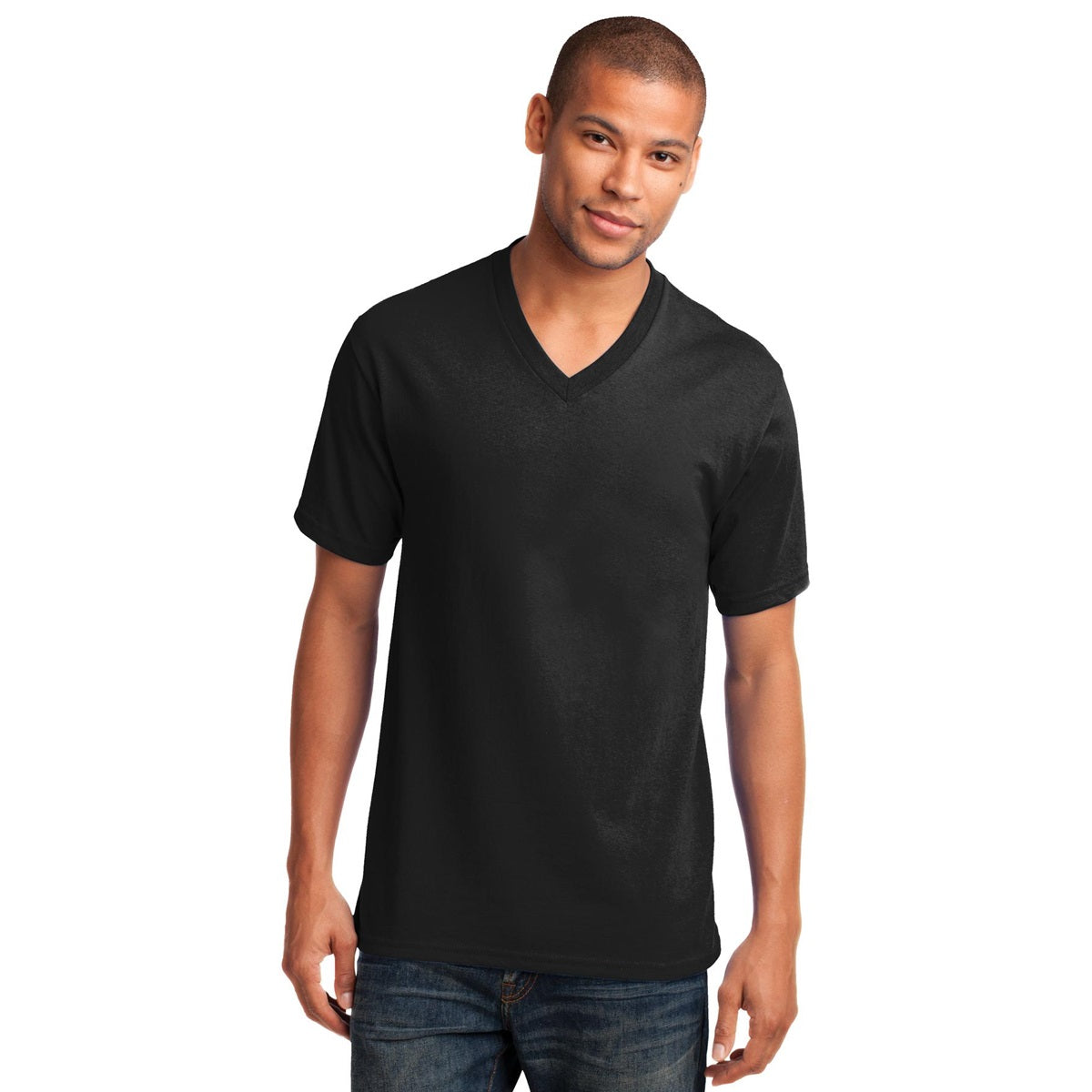 Dark Heather Grey T-Shirt - Port & Company - Stylish V-Neck