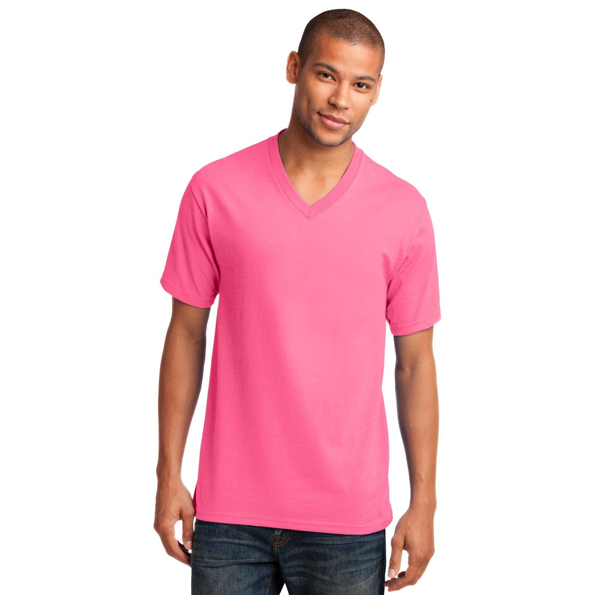 Dark Heather Grey T-Shirt - Port & Company - Stylish V-Neck