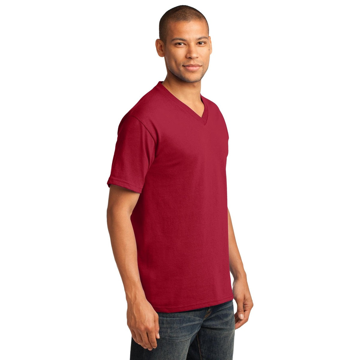 Dark Heather Grey T-Shirt - Port & Company - Stylish V-Neck