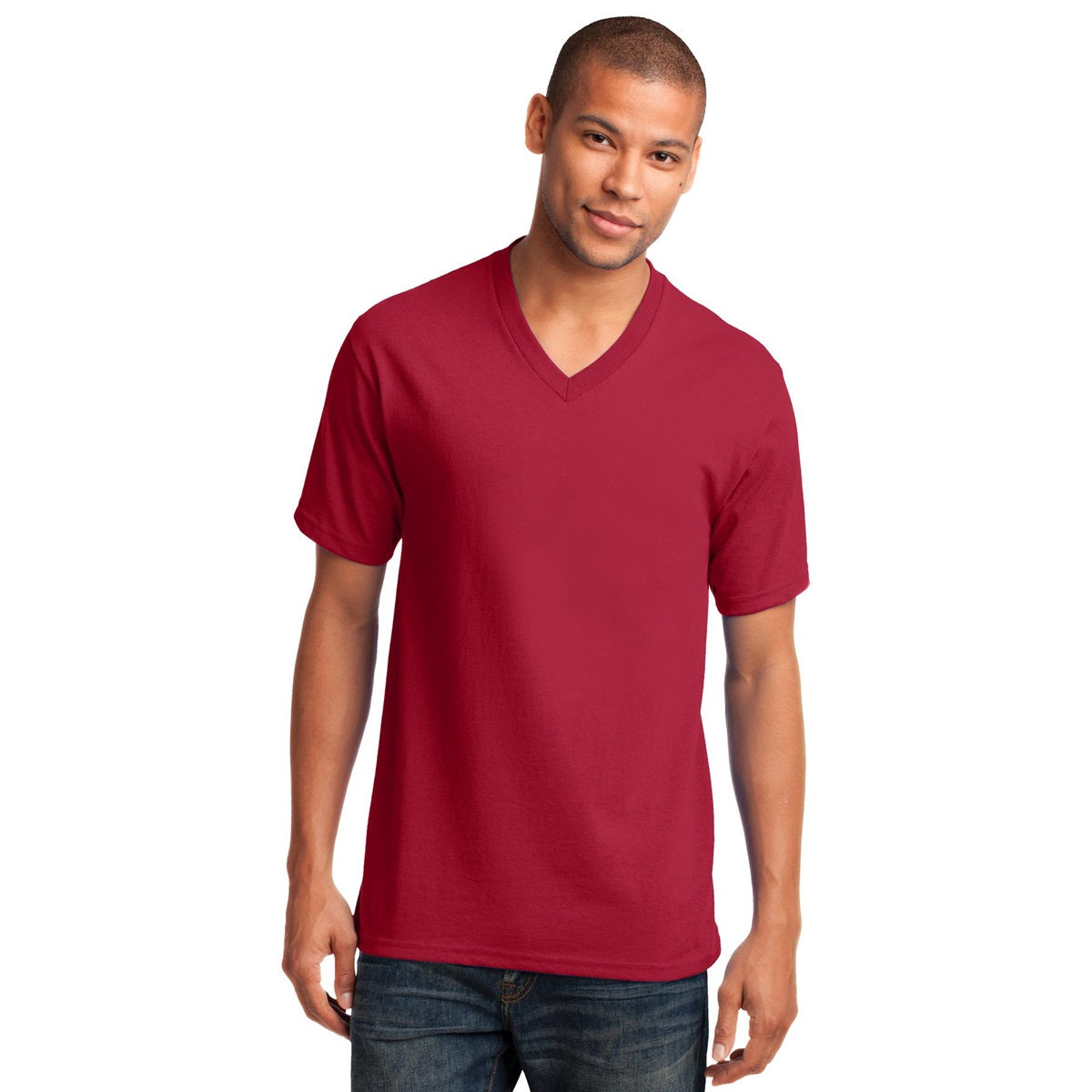 Dark Heather Grey T-Shirt - Port & Company - Stylish V-Neck