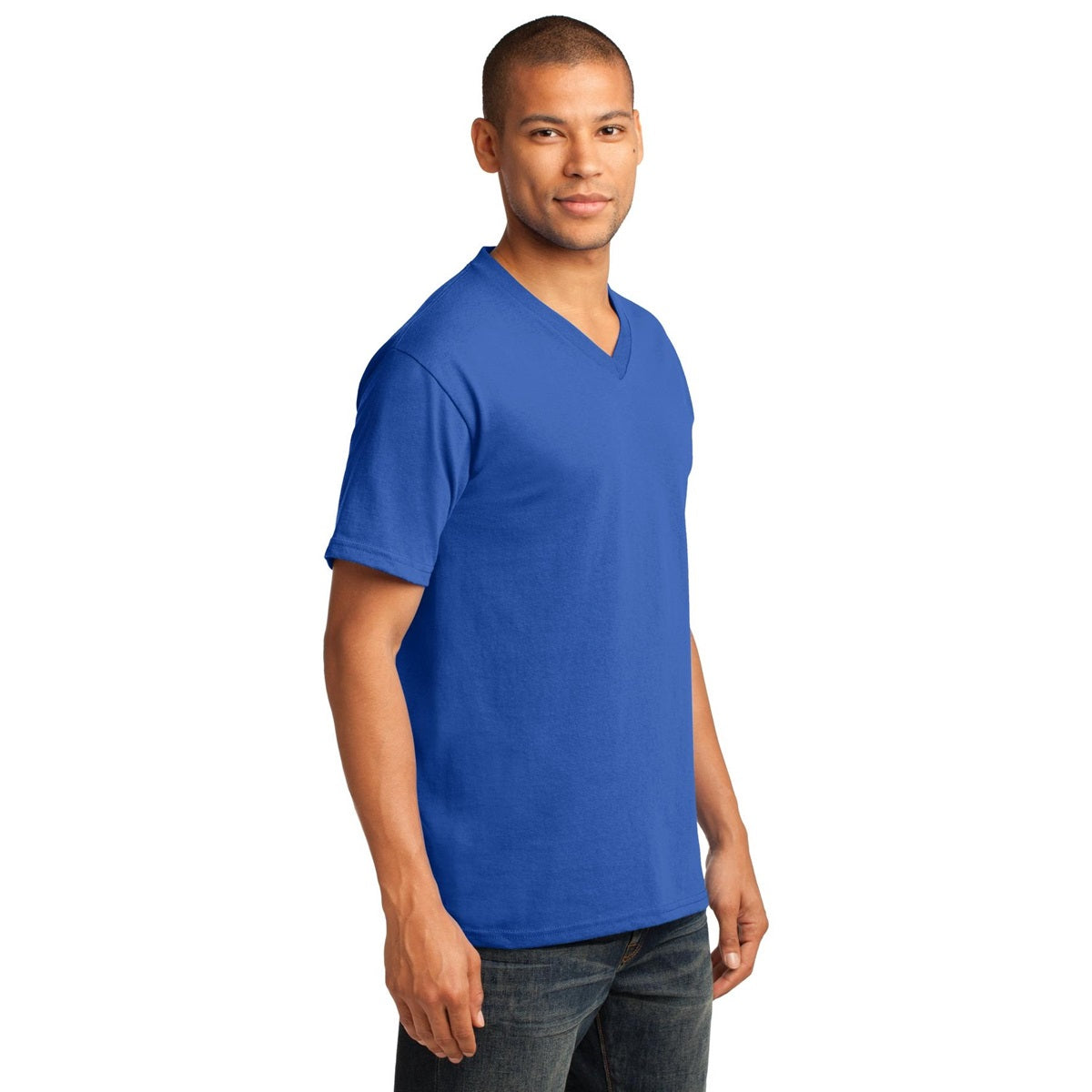 Dark Heather Grey T-Shirt - Port & Company - Stylish V-Neck