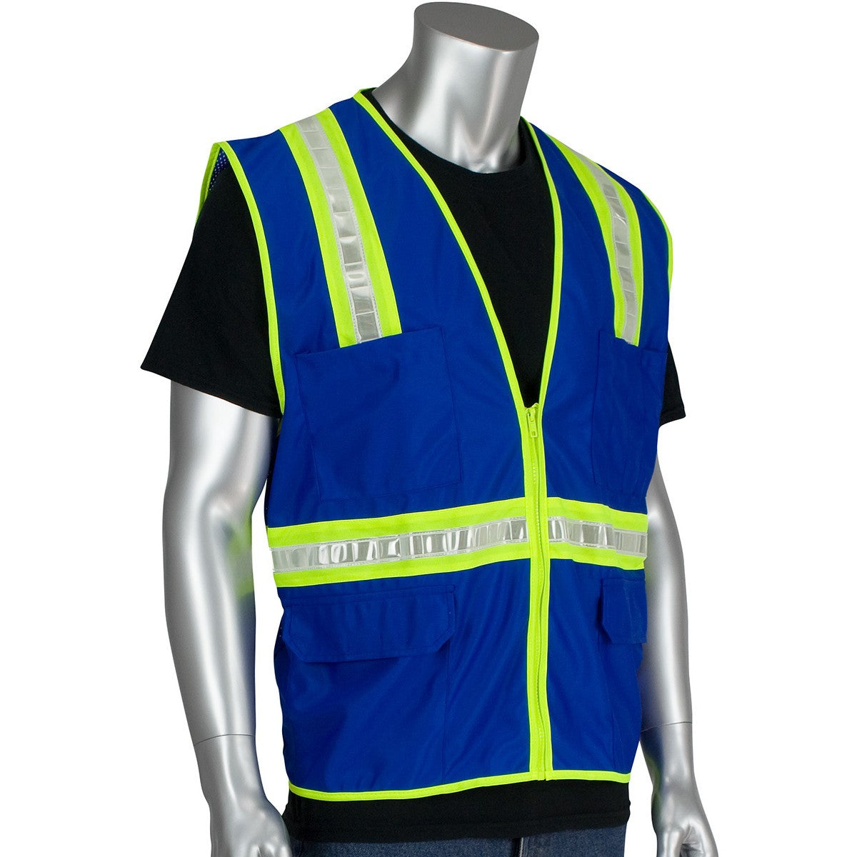 Blue Safety Vests - PIP - Durable Polyester Fabric