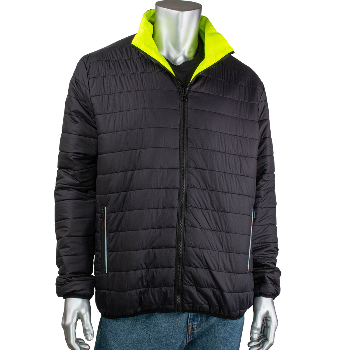 Yellow/Lime Safety Jacket - PIP - Reversible Puffer