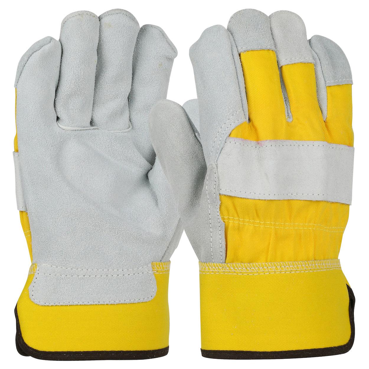 Gray/Yellow Leather Gloves - PIP - Durable Split Cowhide