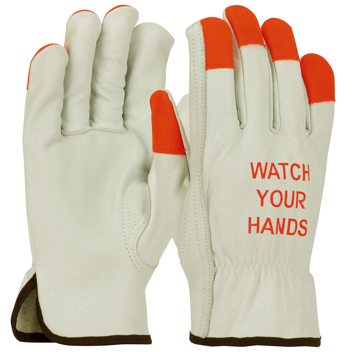 Hi-Vis Fingertips Leather Gloves - PIP - Top Grain Cowhide