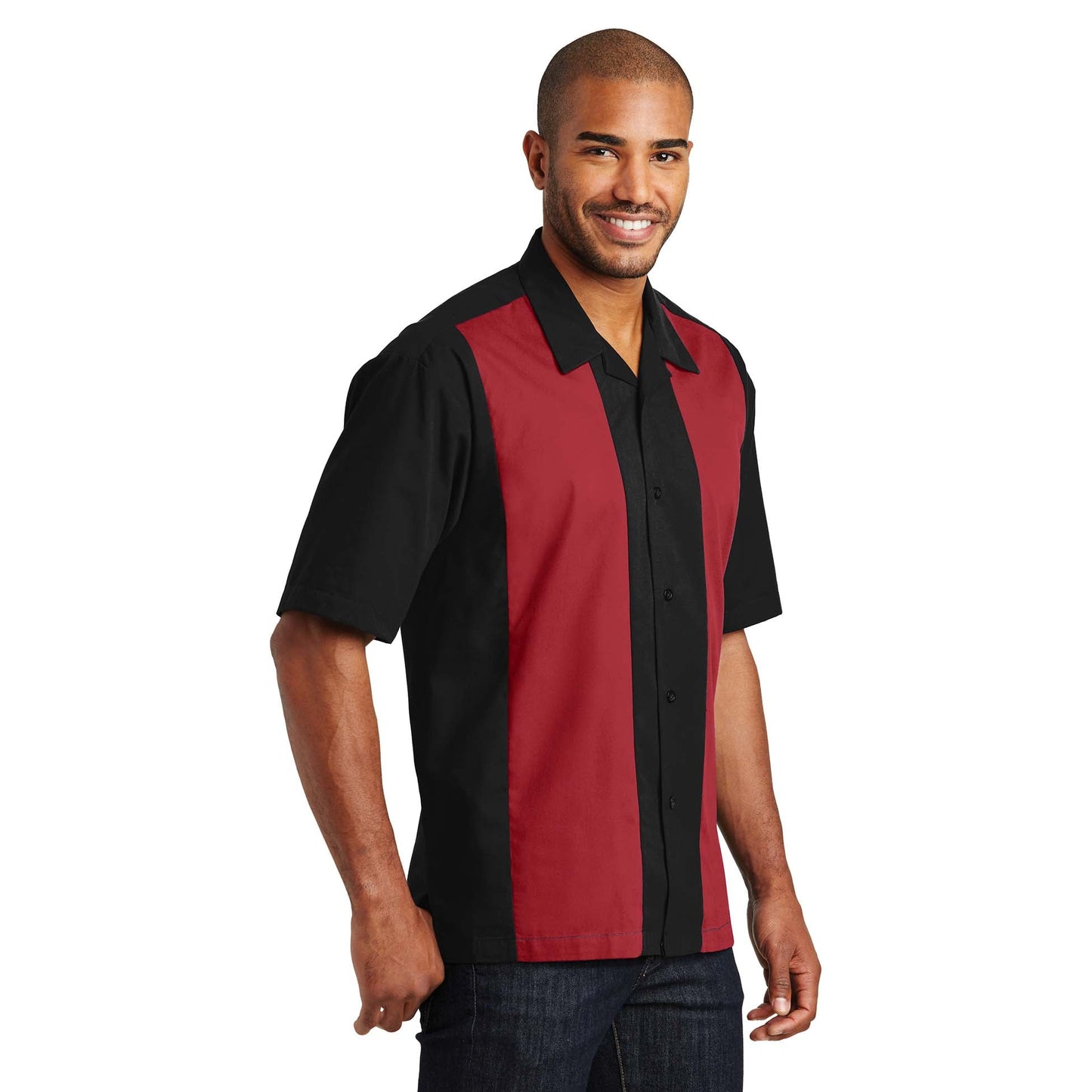Black/Light Stone Button Up Shirt - Port Authority - Soft
