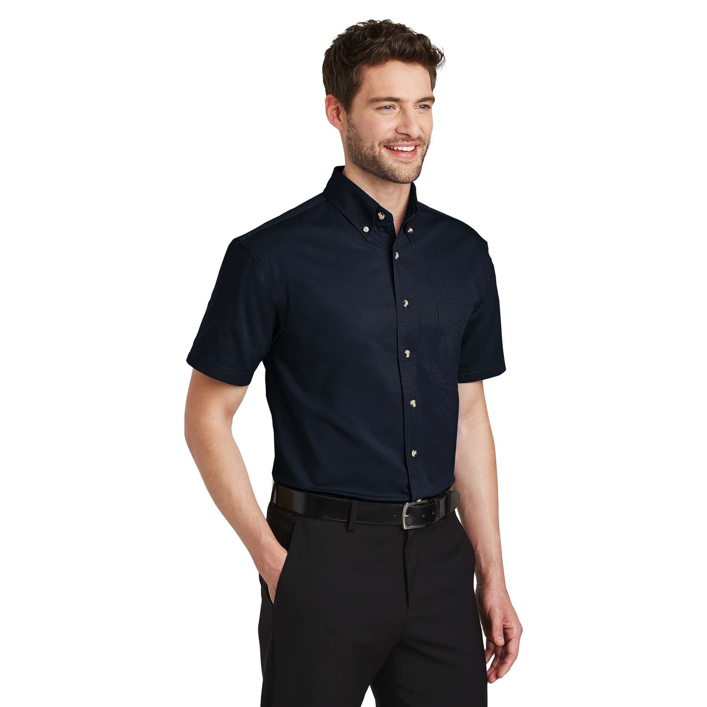 Classic Navy Button Up Shirt - Port Authority - Soft Cotton