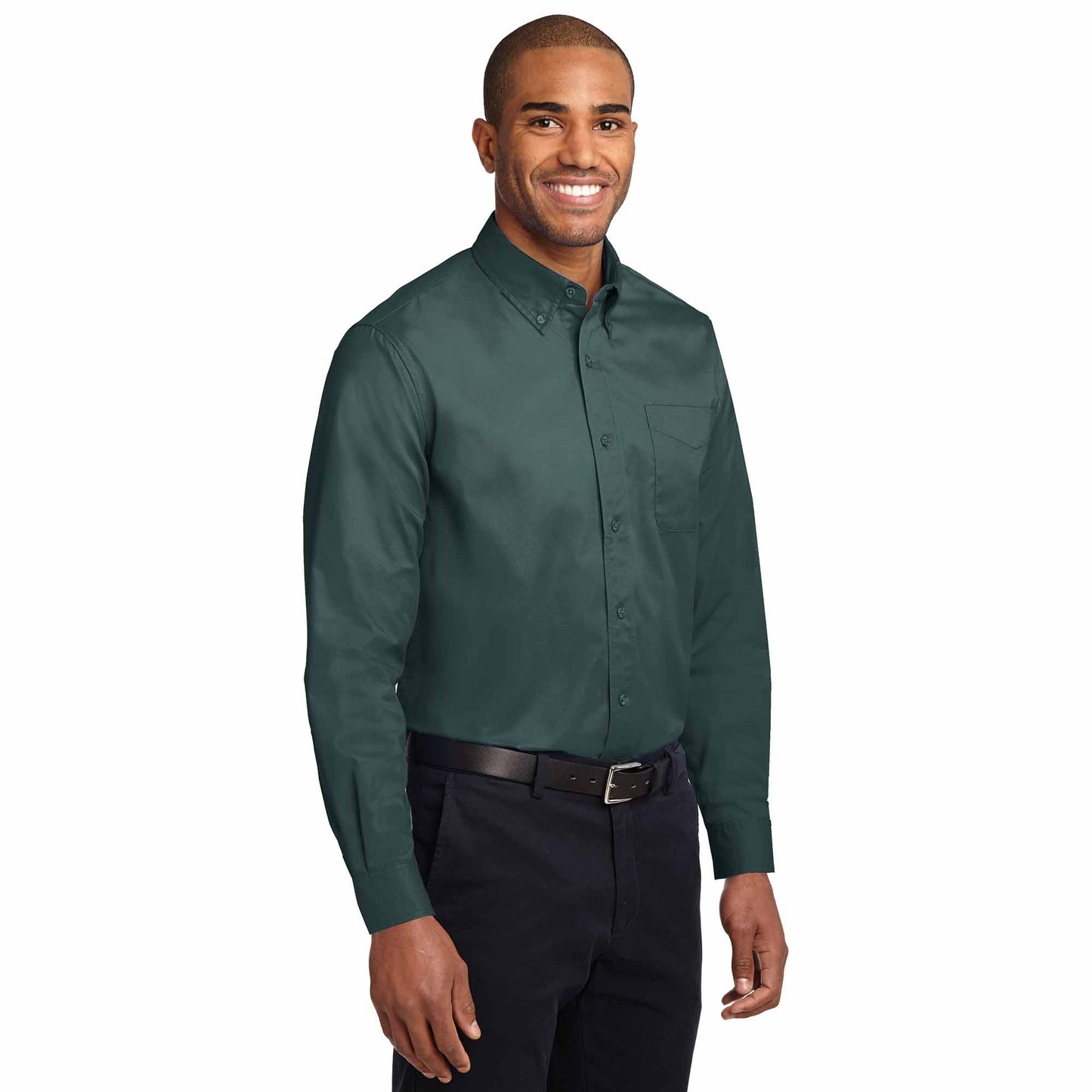 Black/Light Stone Button Up Shirt - Port Authority - Durable