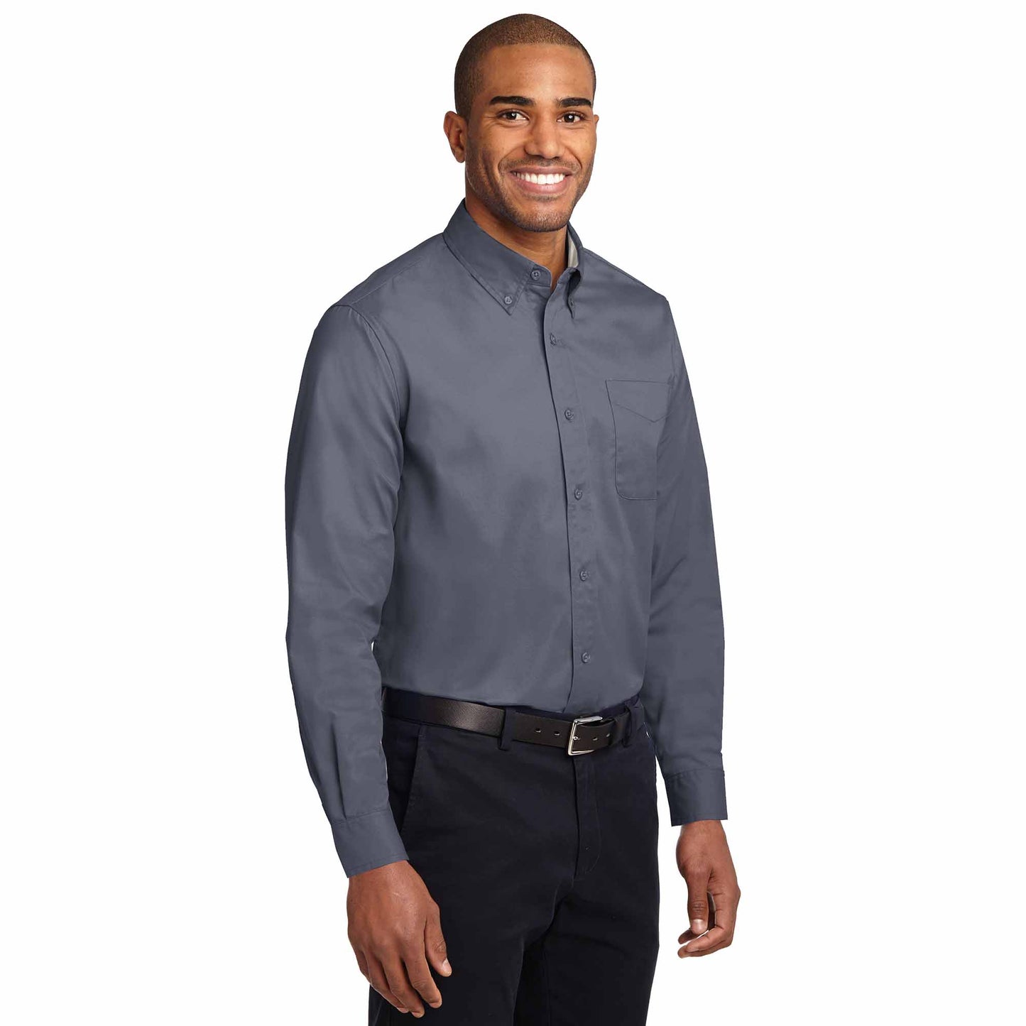 Black/Light Stone Button Up Shirt - Port Authority - Durable