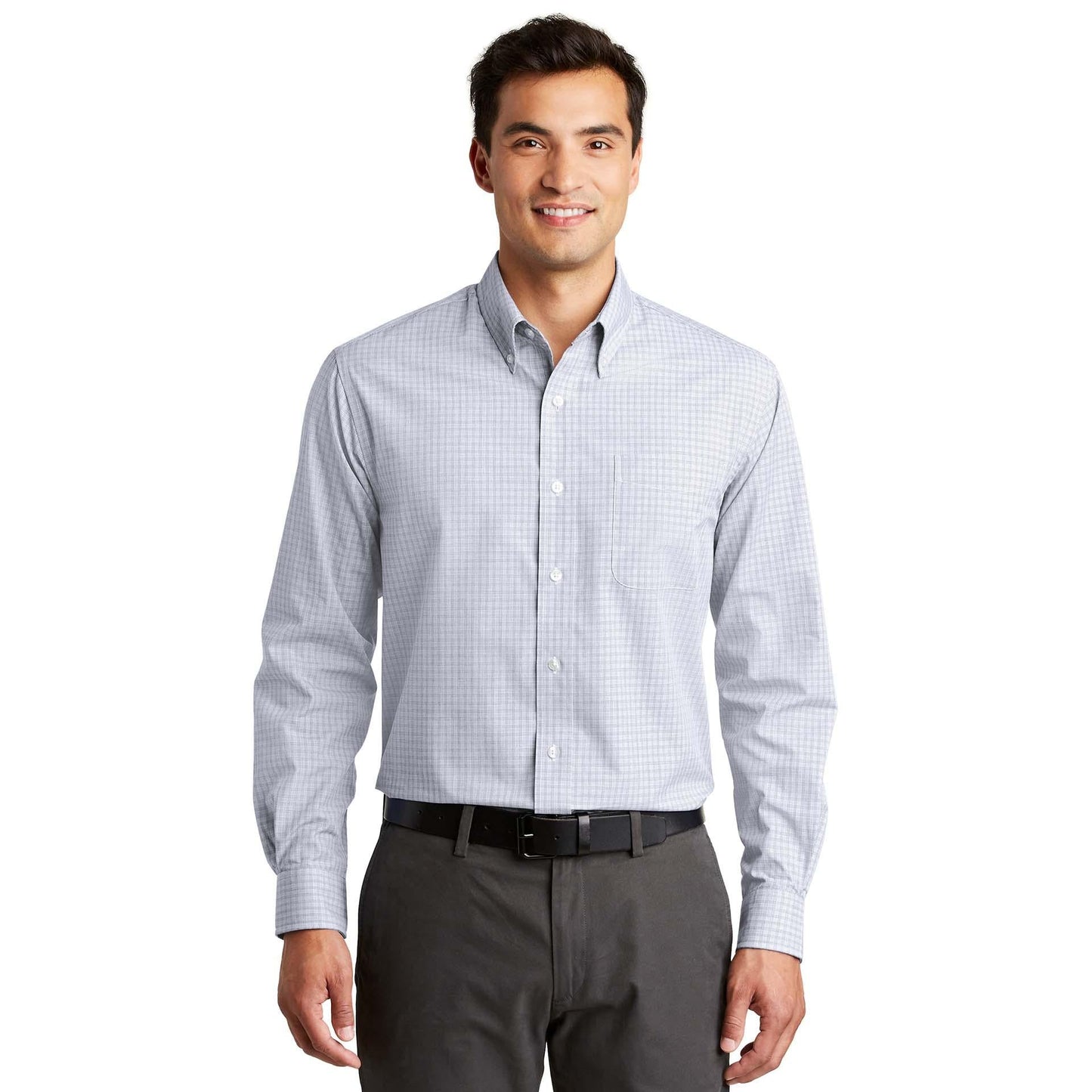 White Plaid Button Up Shirt - Port Authority - Comfortable