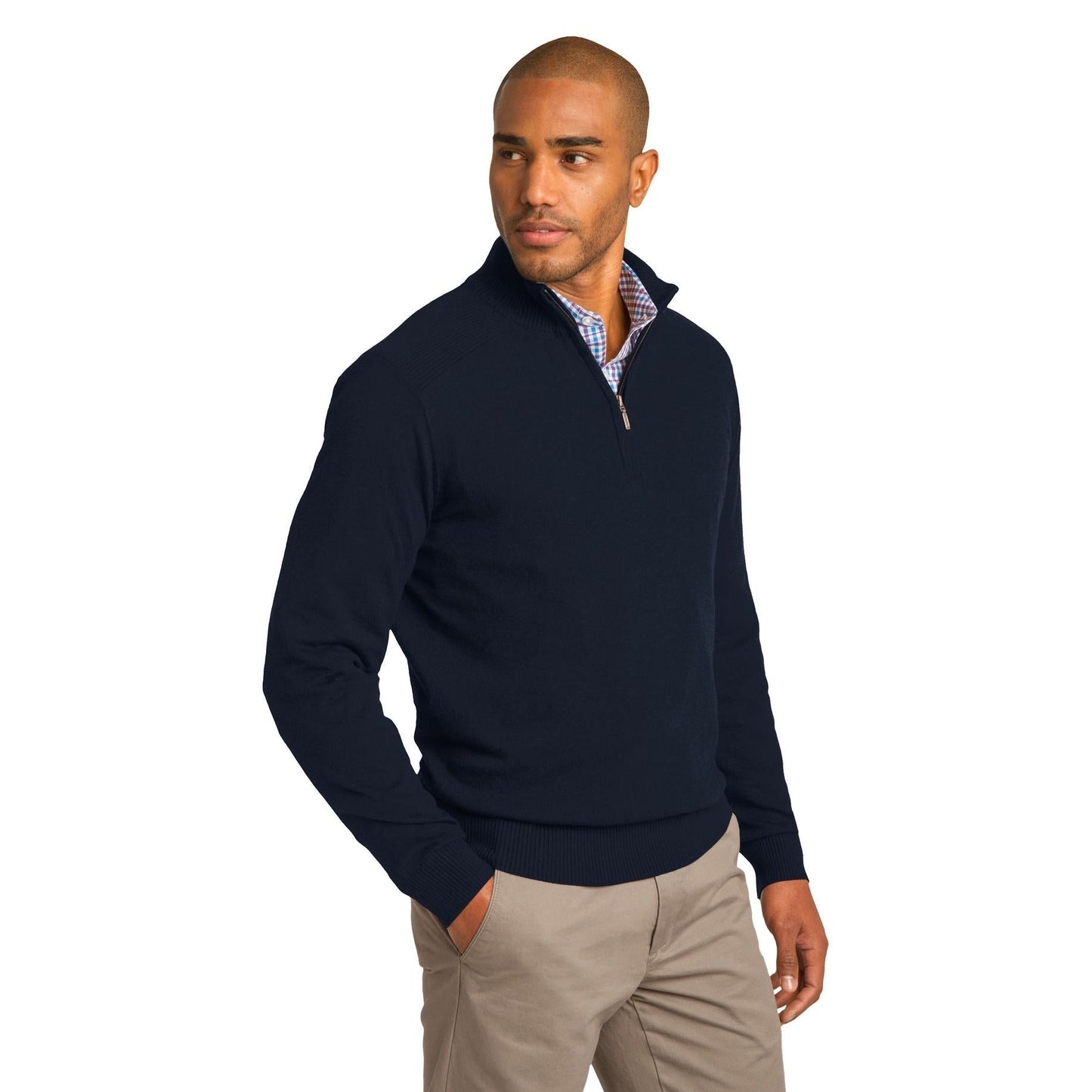 Navy Sweater - Port Authority - Stylish Rib Knit - Fashionable