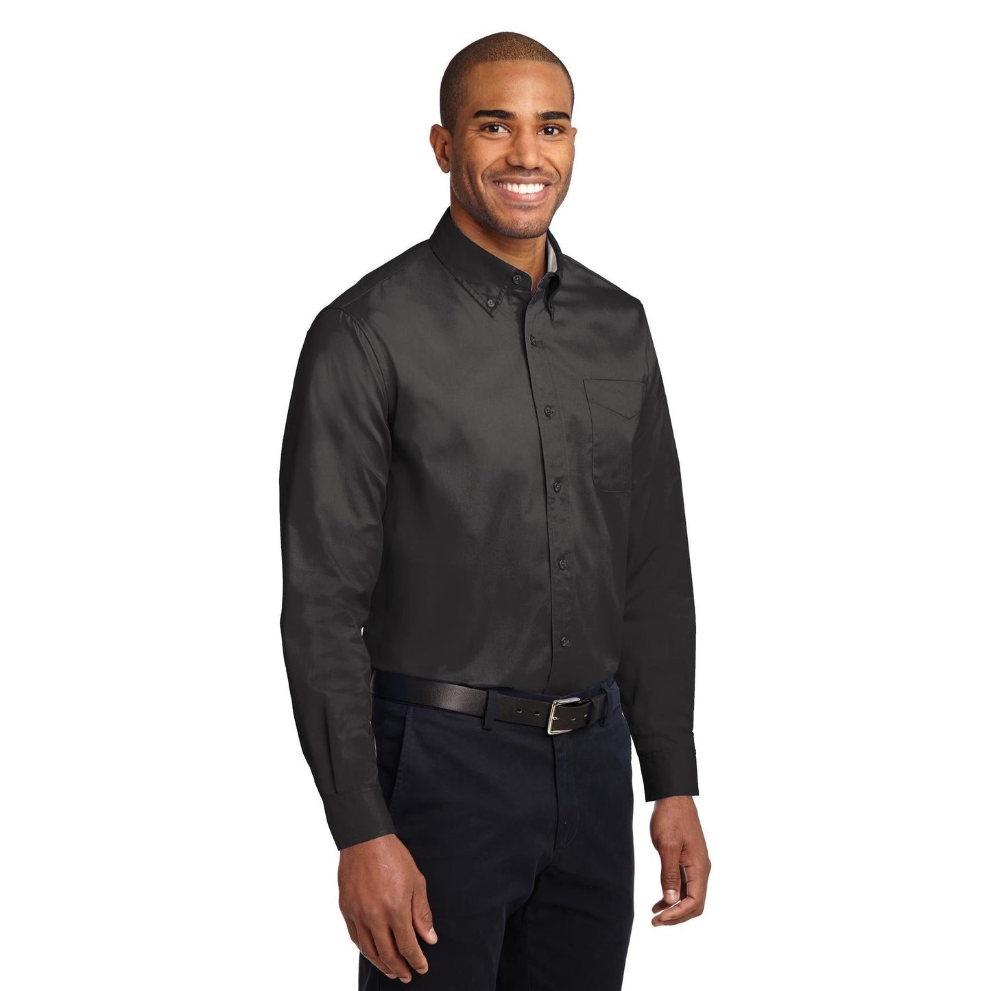 Black/Light Stone Button Up Shirt - Port Authority - Easy Care