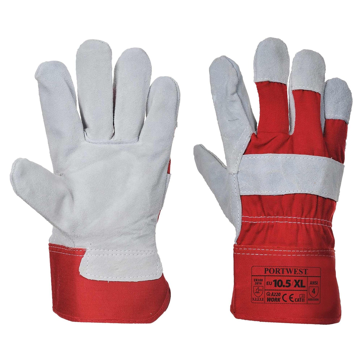 Red Leather Gloves - Portwest - Abrasion Resistant