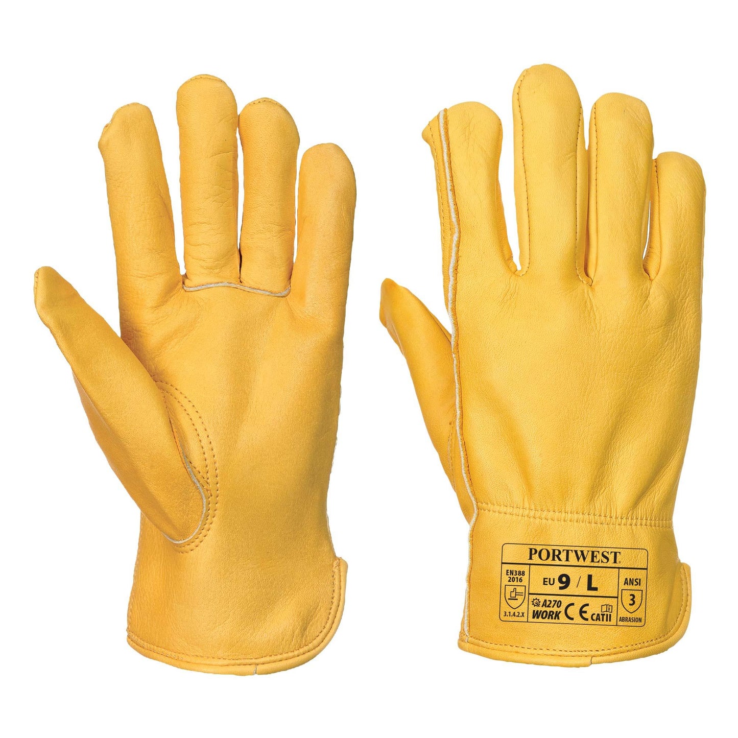 Yellow Durable Leather Gloves - Portwest - Quality Design