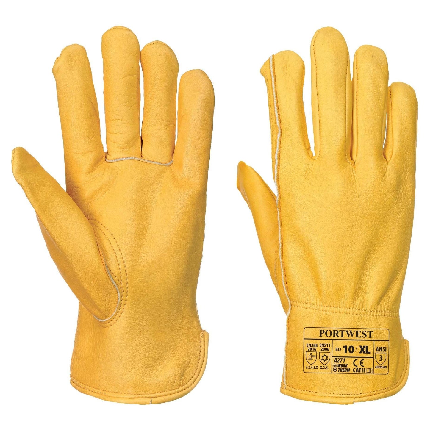 Yellow Leather Gloves - Portwest - Durable Insulation