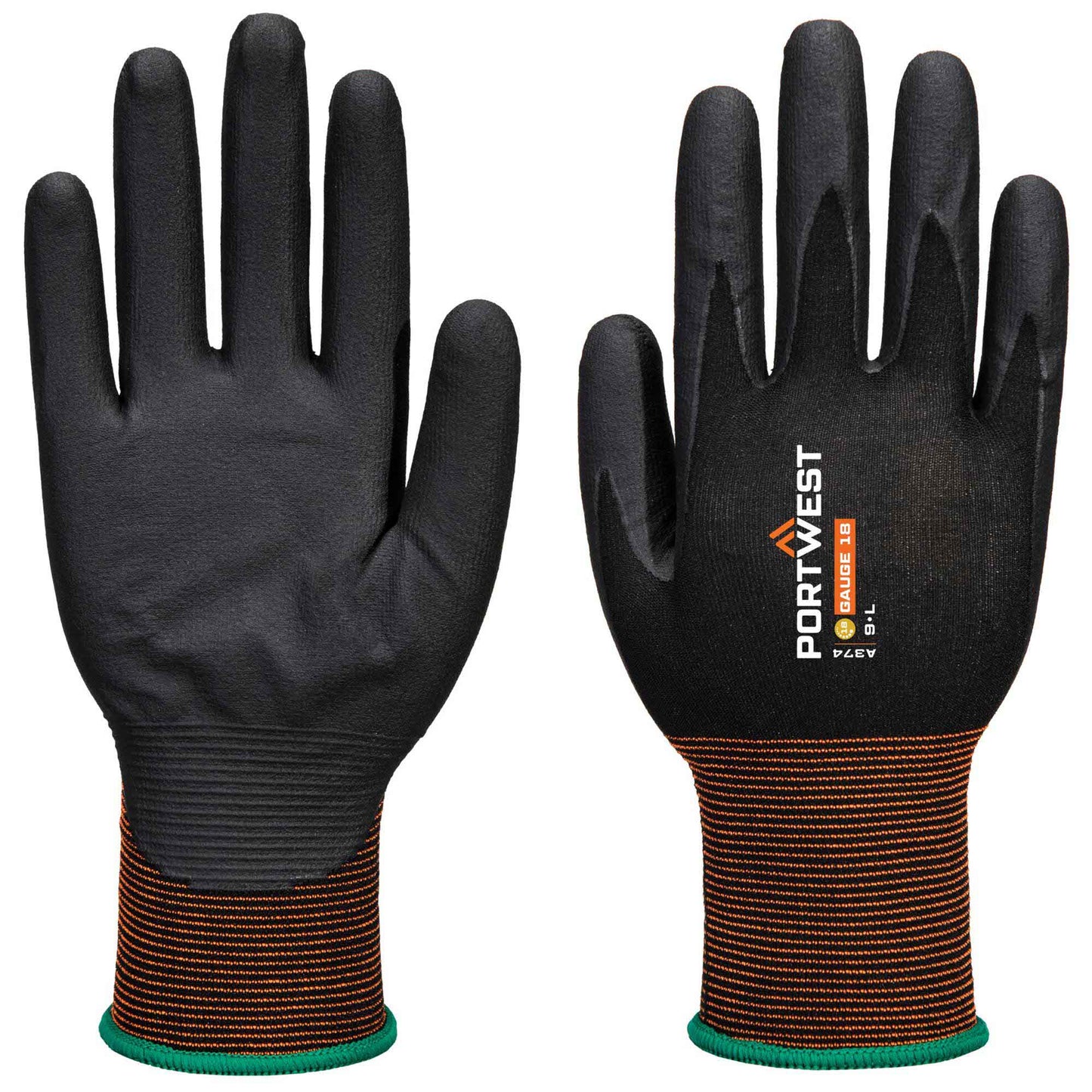 Black String Knit Gloves - Portwest - Grip Nitrile Safe