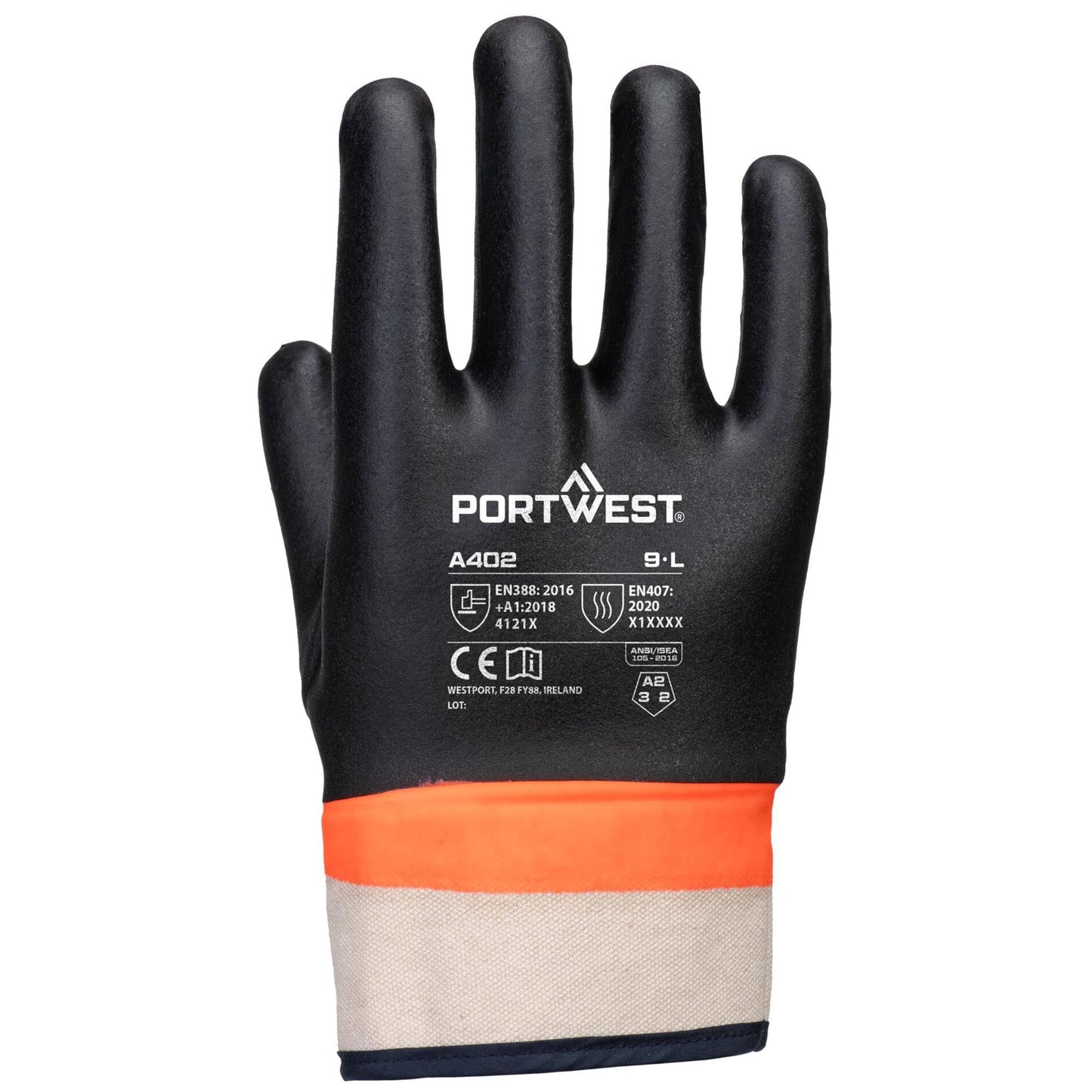 Black/Orange Knit Gloves - Portwest - Durable Grip