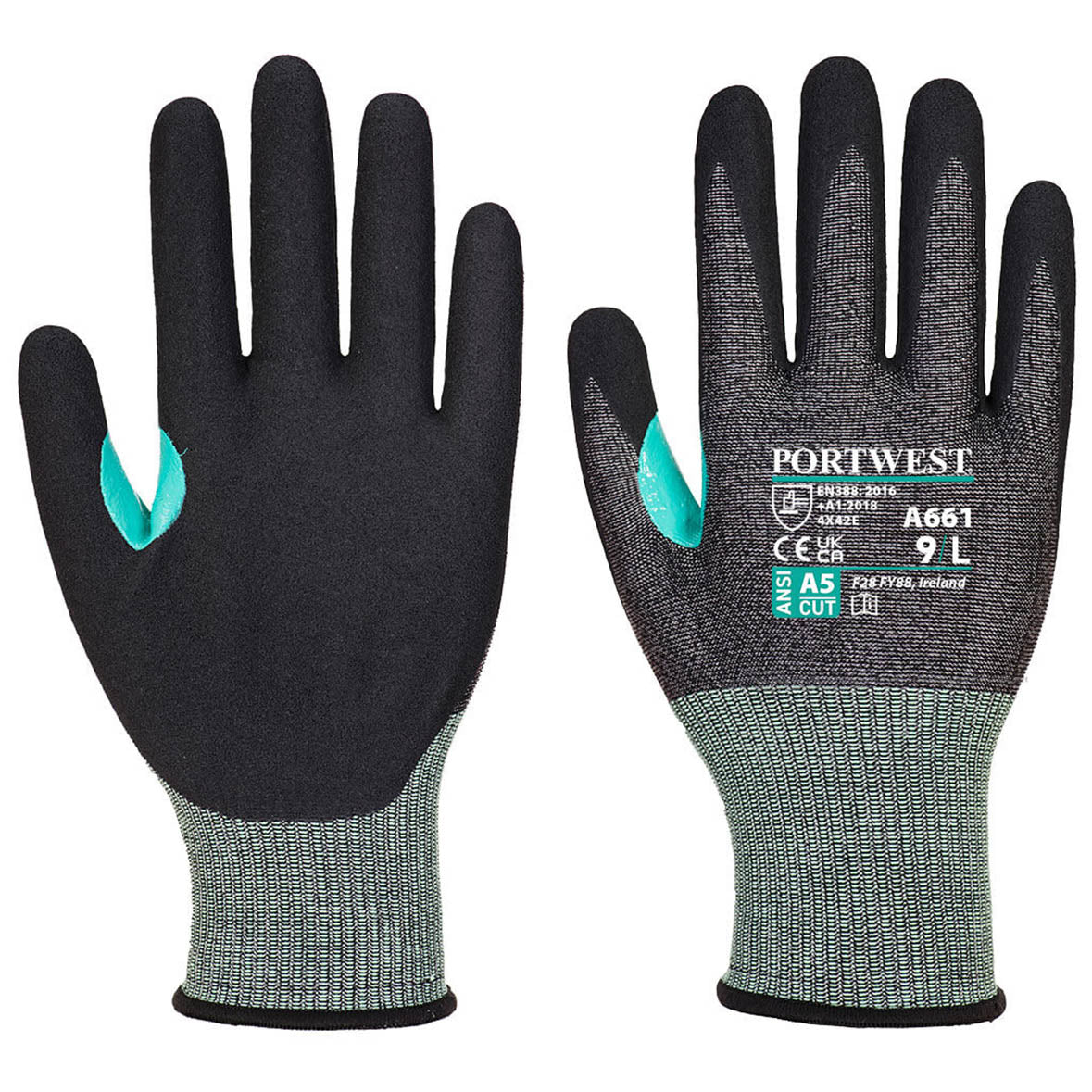 Black String Knit Gloves - Portwest - Cut Resistant