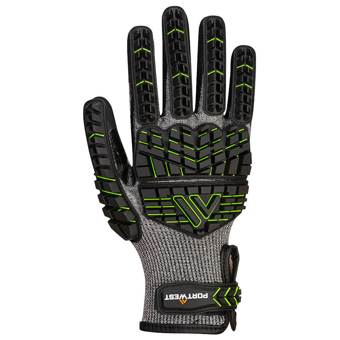 Black/Green String Knit Gloves - Portwest - Nitrile Foam