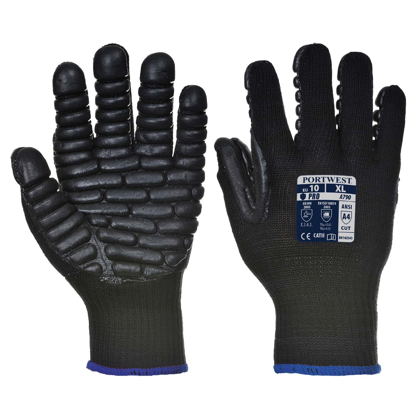 Black String Knit Gloves - Portwest - Anti-Vibration