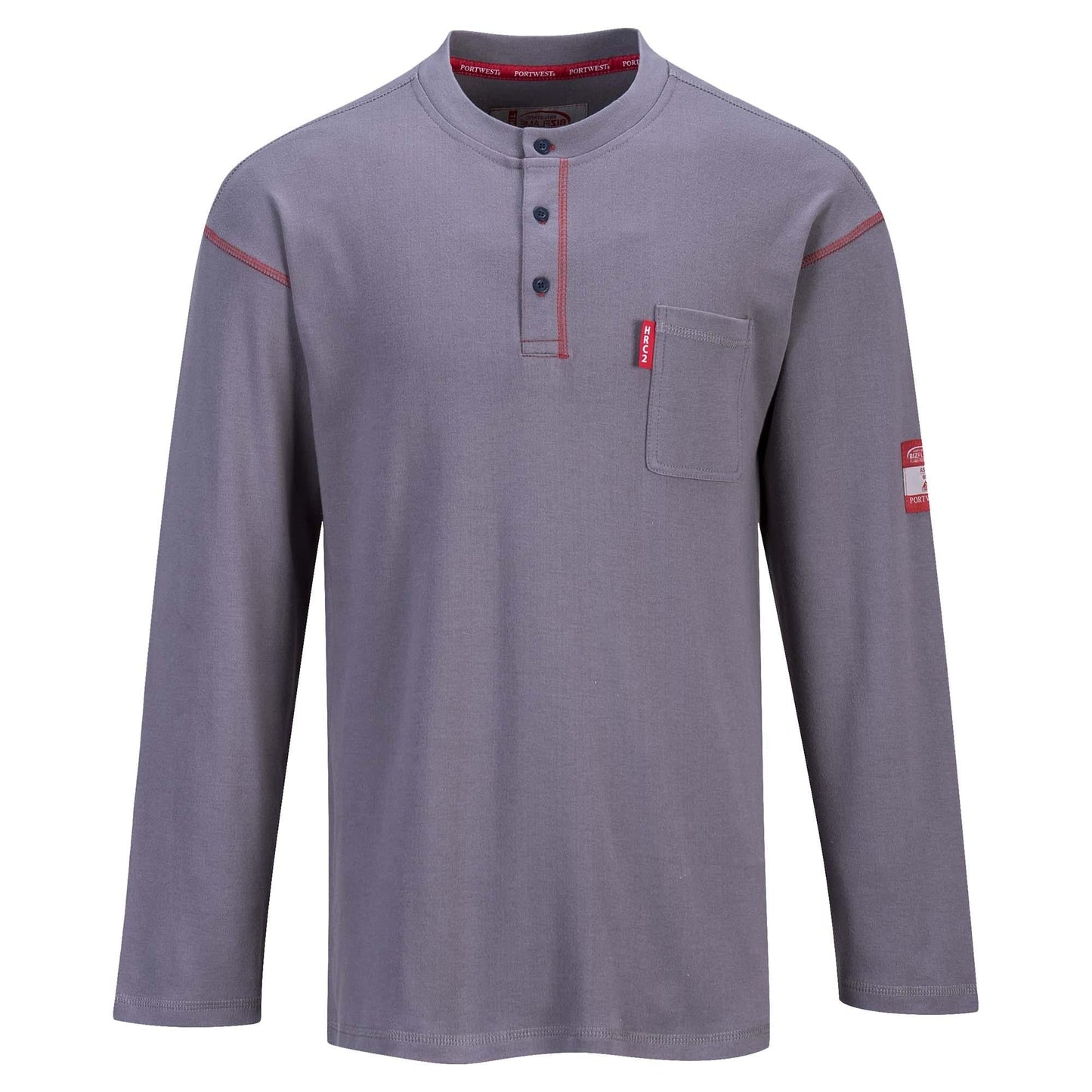 Grey Flame-Resistant Henley Shirt - Portwest - Durable