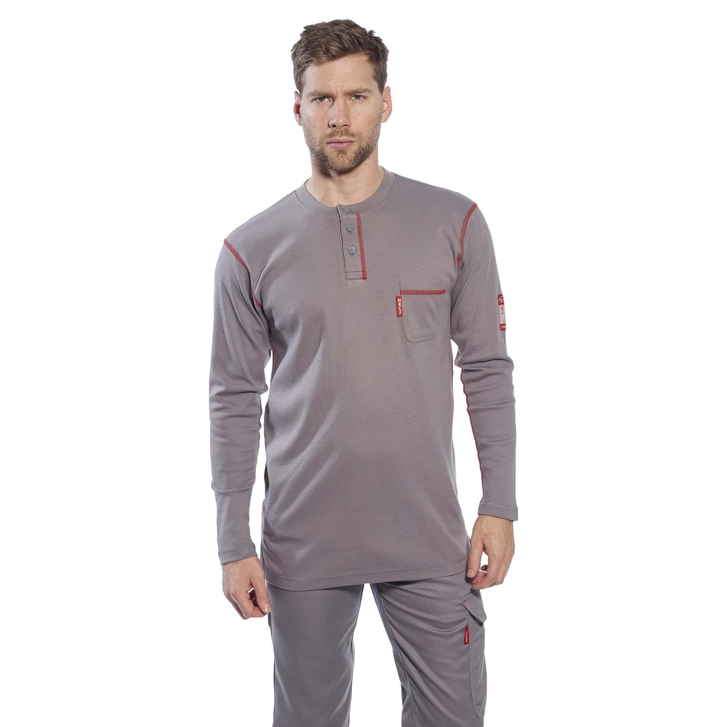 Grey Flame-Resistant Henley Shirt - Portwest - Durable