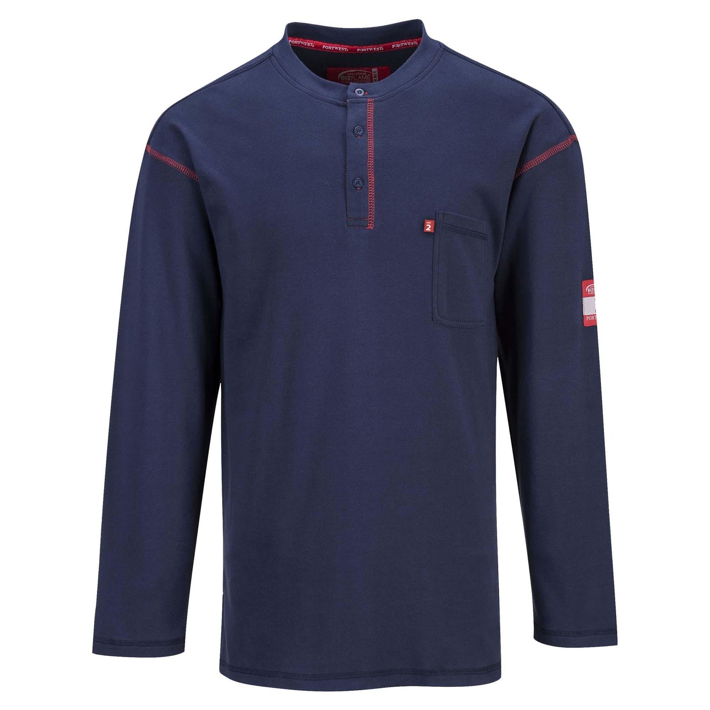 Grey Flame-Resistant Henley Shirt - Portwest - Durable