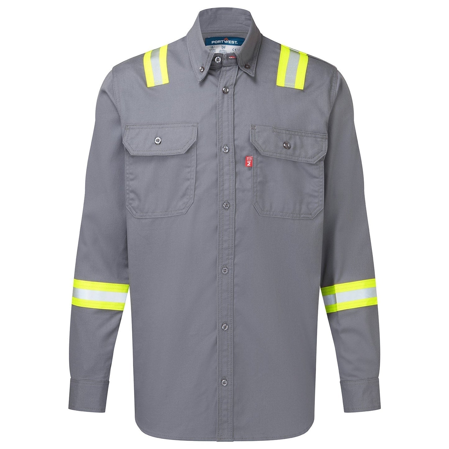 Grey Button Up Shirt - Portwest - Breathable Fabric
