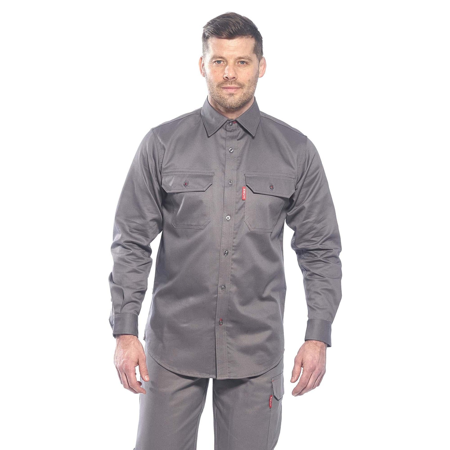 Grey Button Up Shirts - Portwest - Flame Resistant 50+ UPF