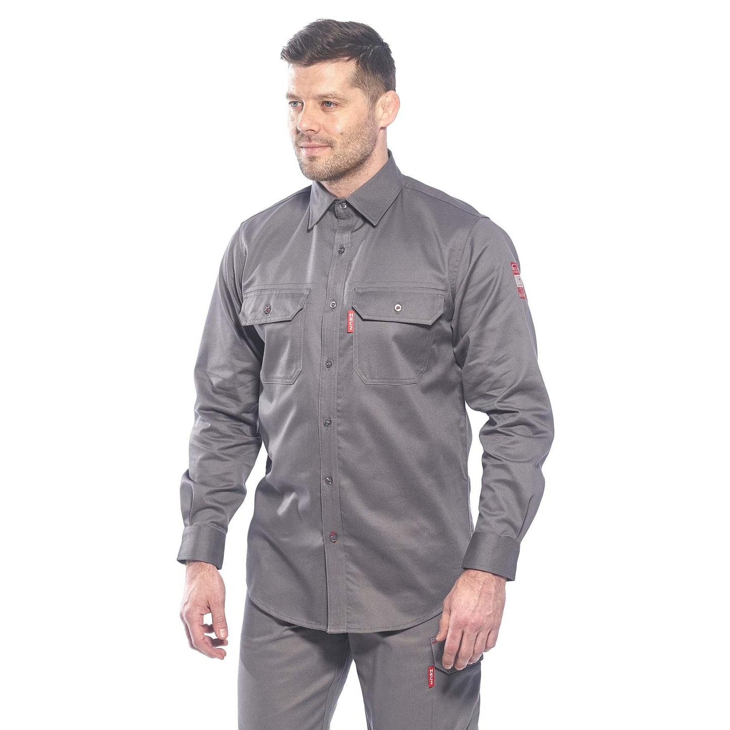 Grey Button Up Shirts - Portwest - Flame Resistant 50+ UPF