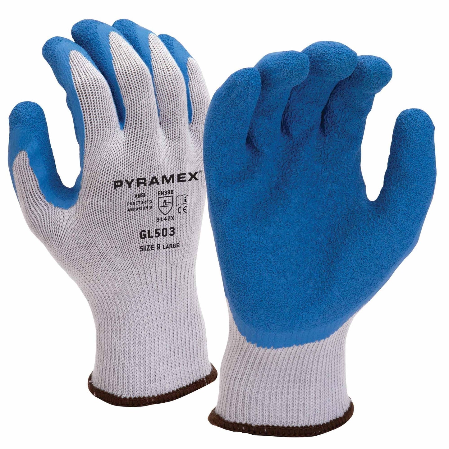 Blue String Knit Gloves - Pyramex - Crinkle Latex Coating