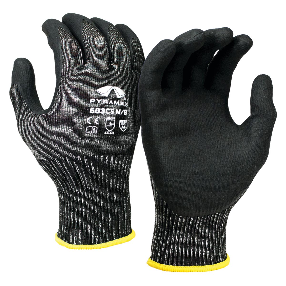 Black Durable String Knit Gloves - Pyramex - Foam Nitrile