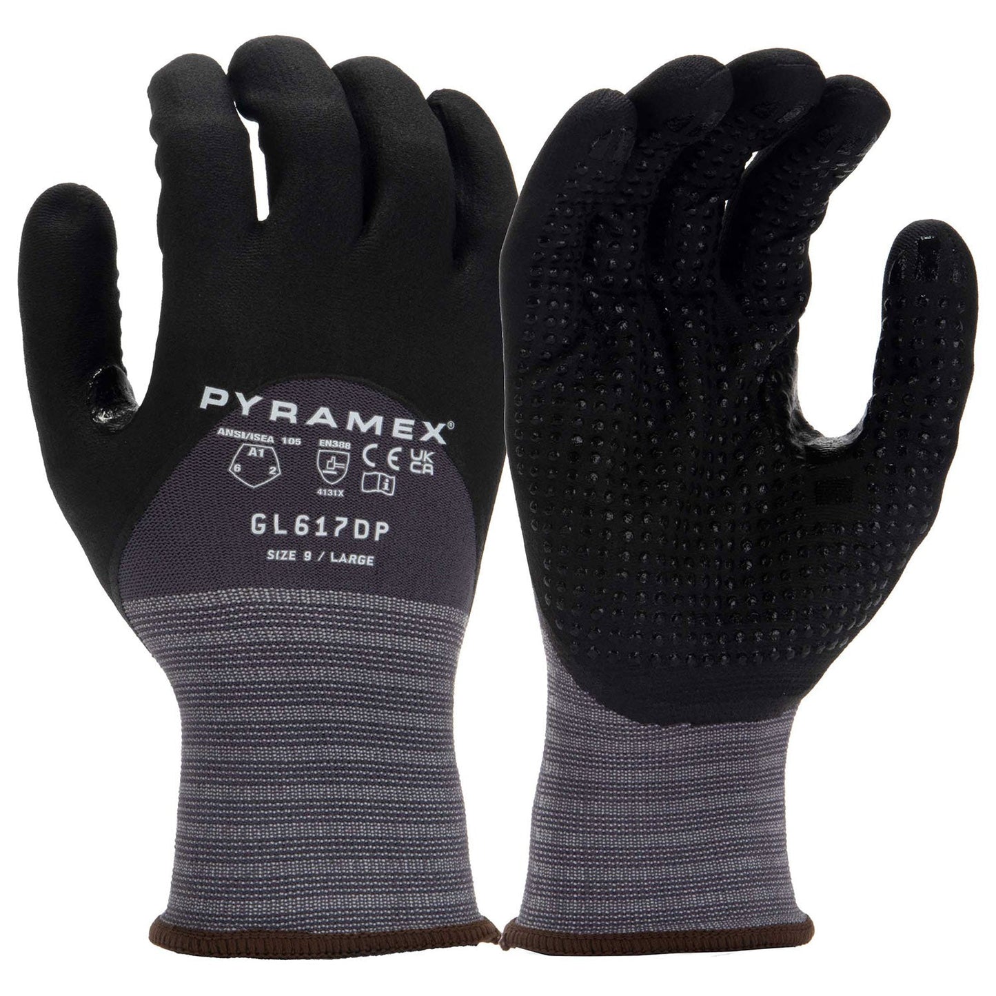 Gray Knit Gloves - Pyramex - Dotted Palm Nitrile