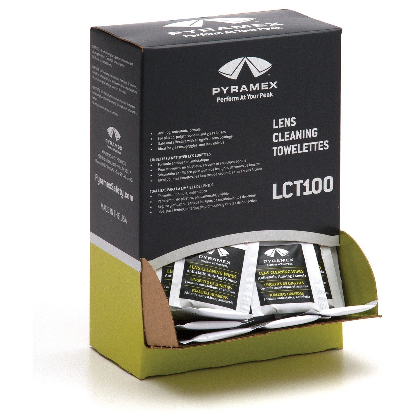 100 Individually Packaged Towelettes Cleaning Wipes - Pyramex - Anti-Fog