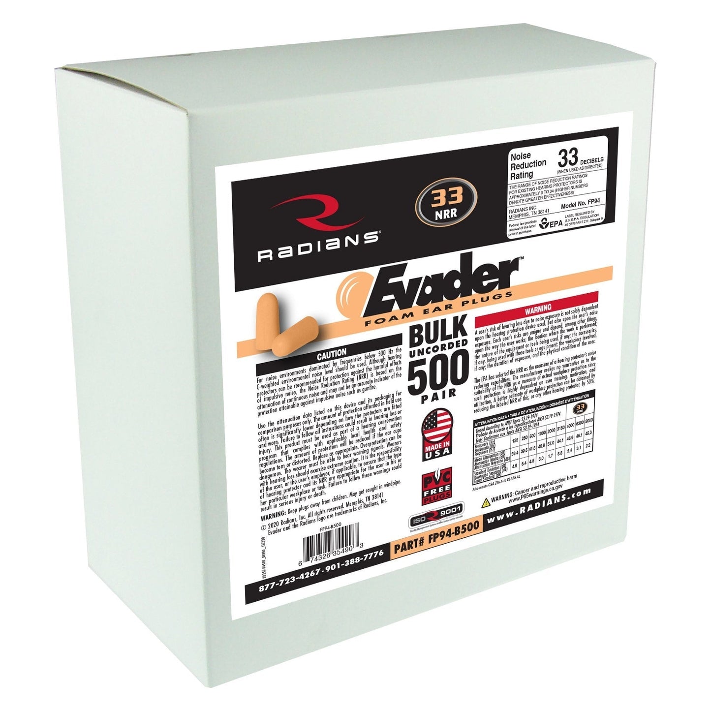 NRR 33dB Ear Plugs - Radians - Disposable Foam