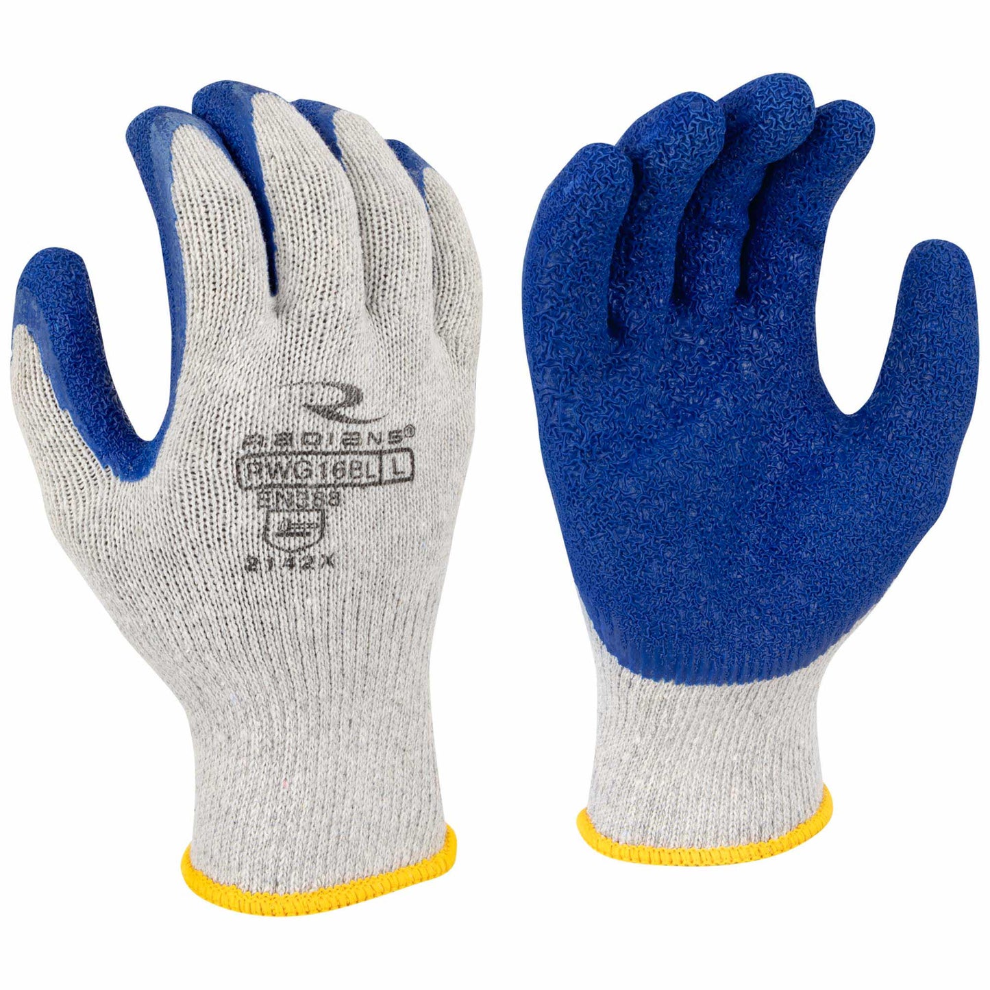 Blue String Knit Gloves - Radians - Crinkle Latex Coating