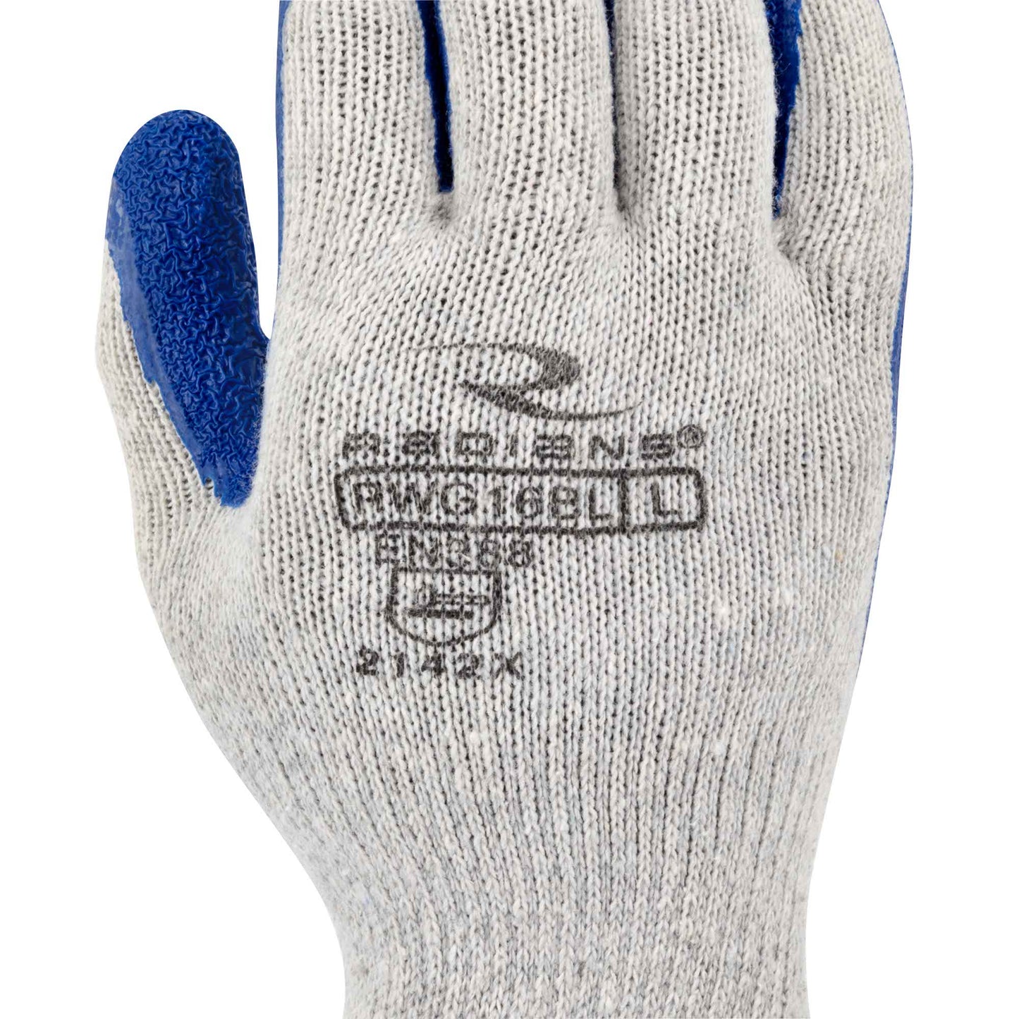 Blue String Knit Gloves - Radians - Crinkle Latex Coating