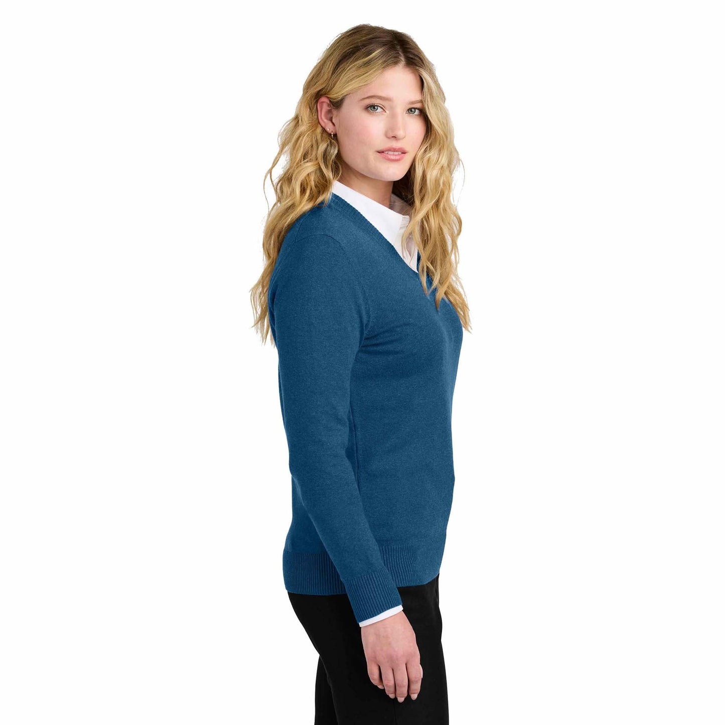 Aegean Blue Sweater - Port Authority - V-Neck Design