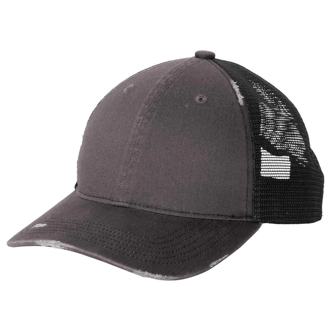Grey Steel Ball Cap - Port Authority - Distressed Mesh