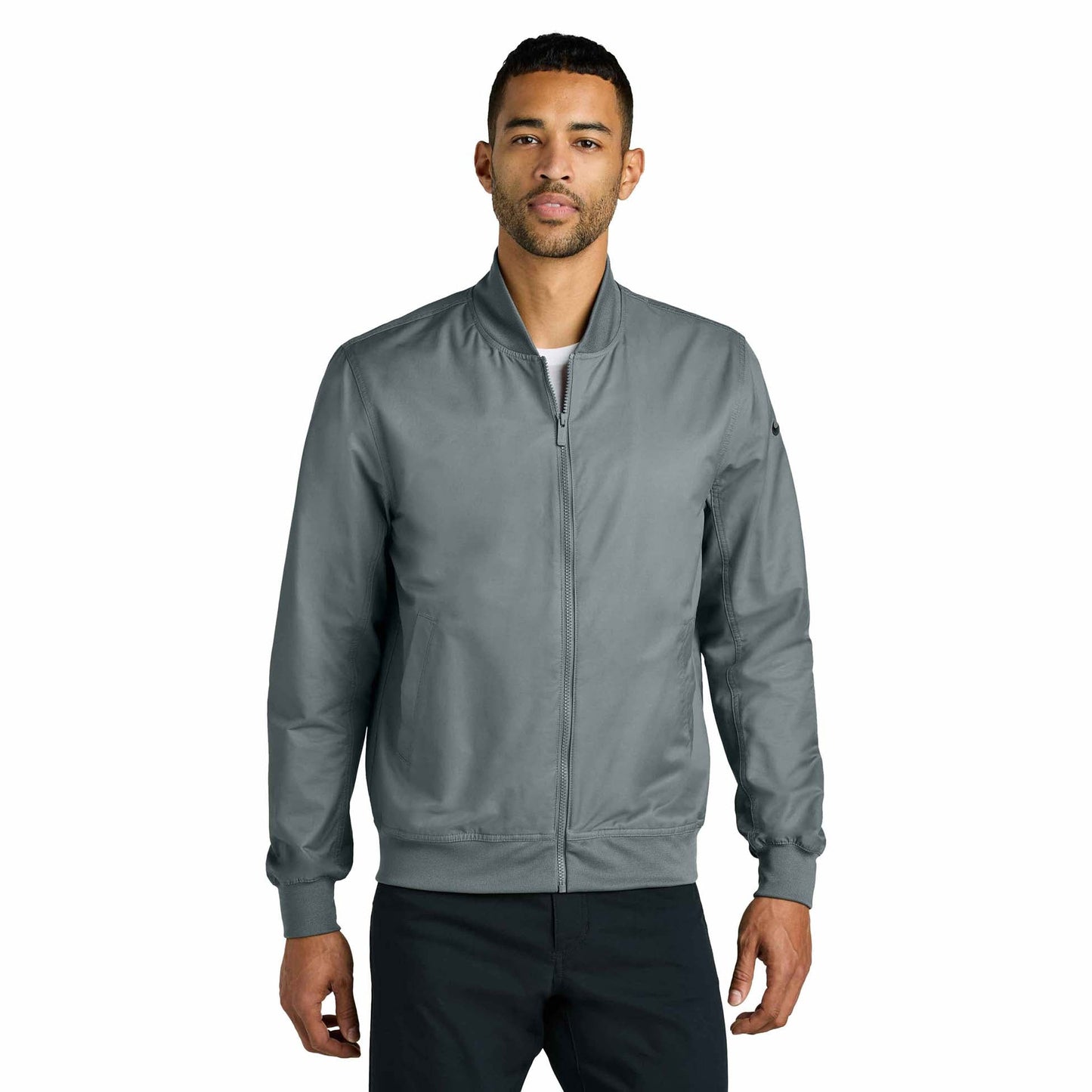 Black Bomber Jacket - Nike - Ribbed Collar - Stylish Wear