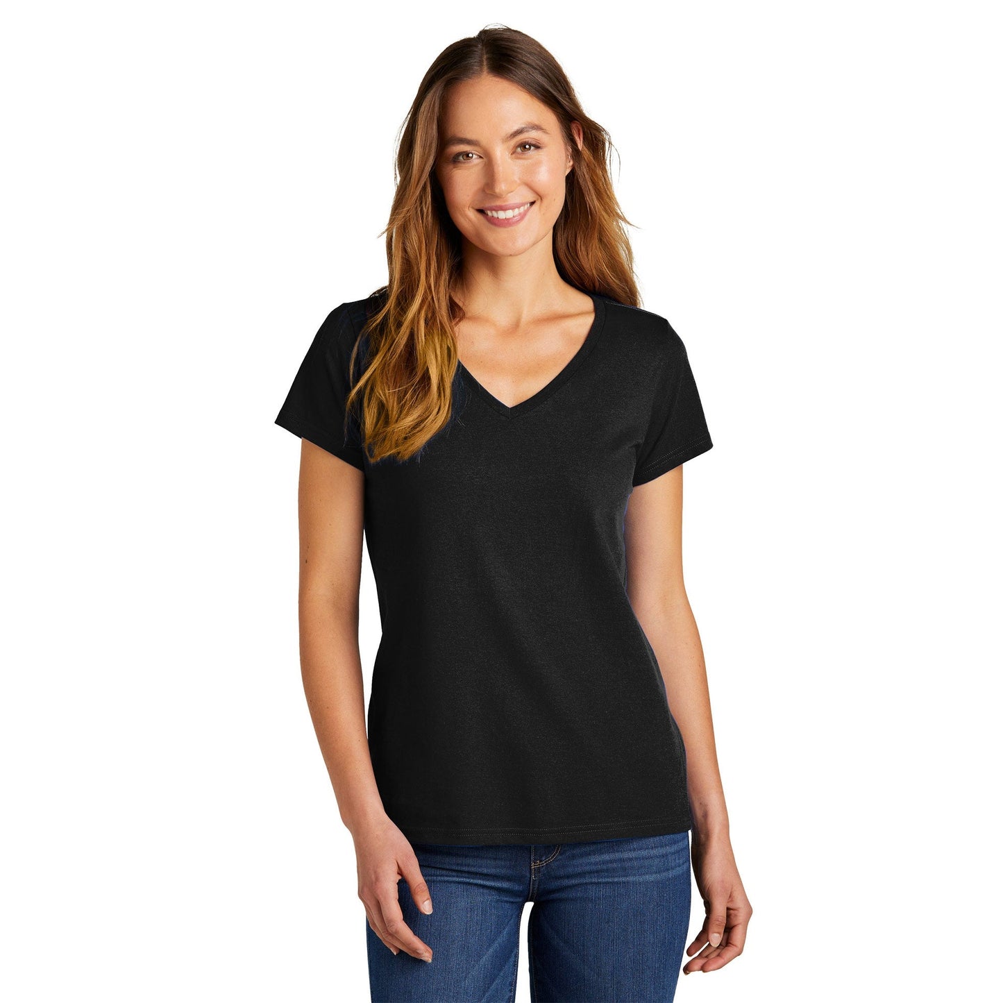 Black T-Shirts - District - Comfortable V-Neck Tee