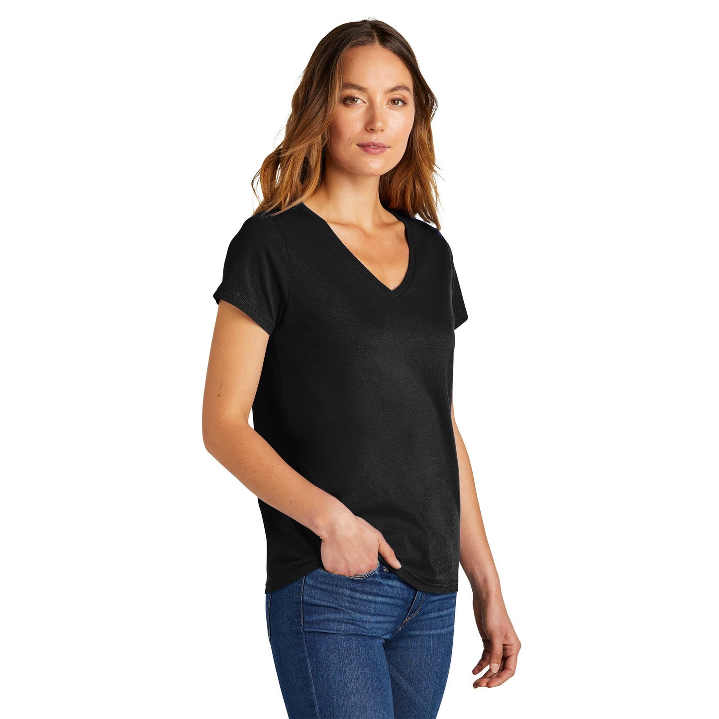 Black T-Shirts - District - Comfortable V-Neck Tee
