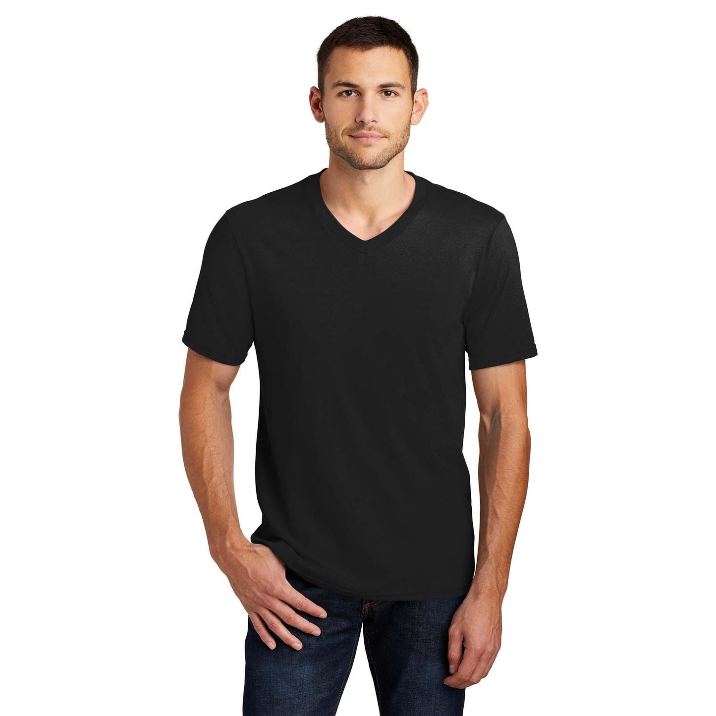 Black T-Shirts - District - V-Neck Style Cotton Blend