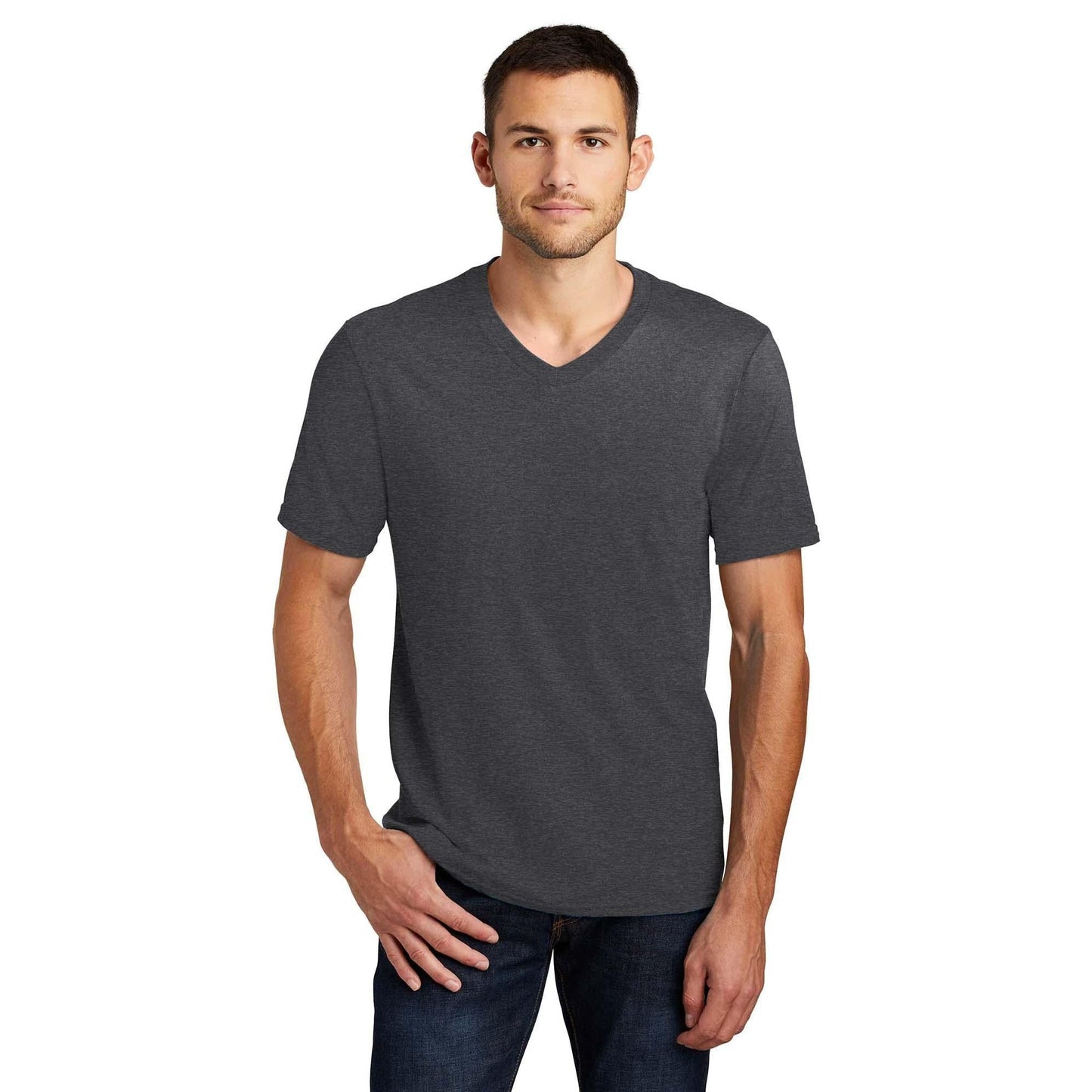 Black T-Shirts - District - V-Neck Style Cotton Blend