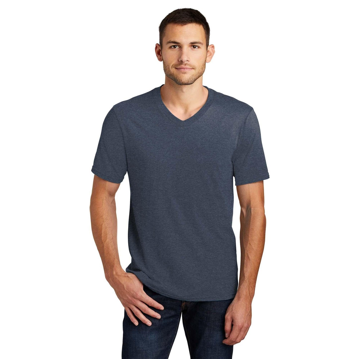 Black T-Shirts - District - V-Neck Style Cotton Blend