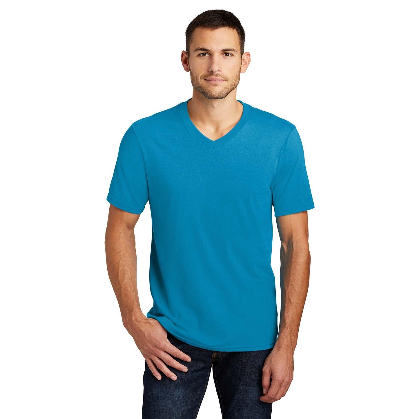 Black T-Shirts - District - V-Neck Style Cotton Blend