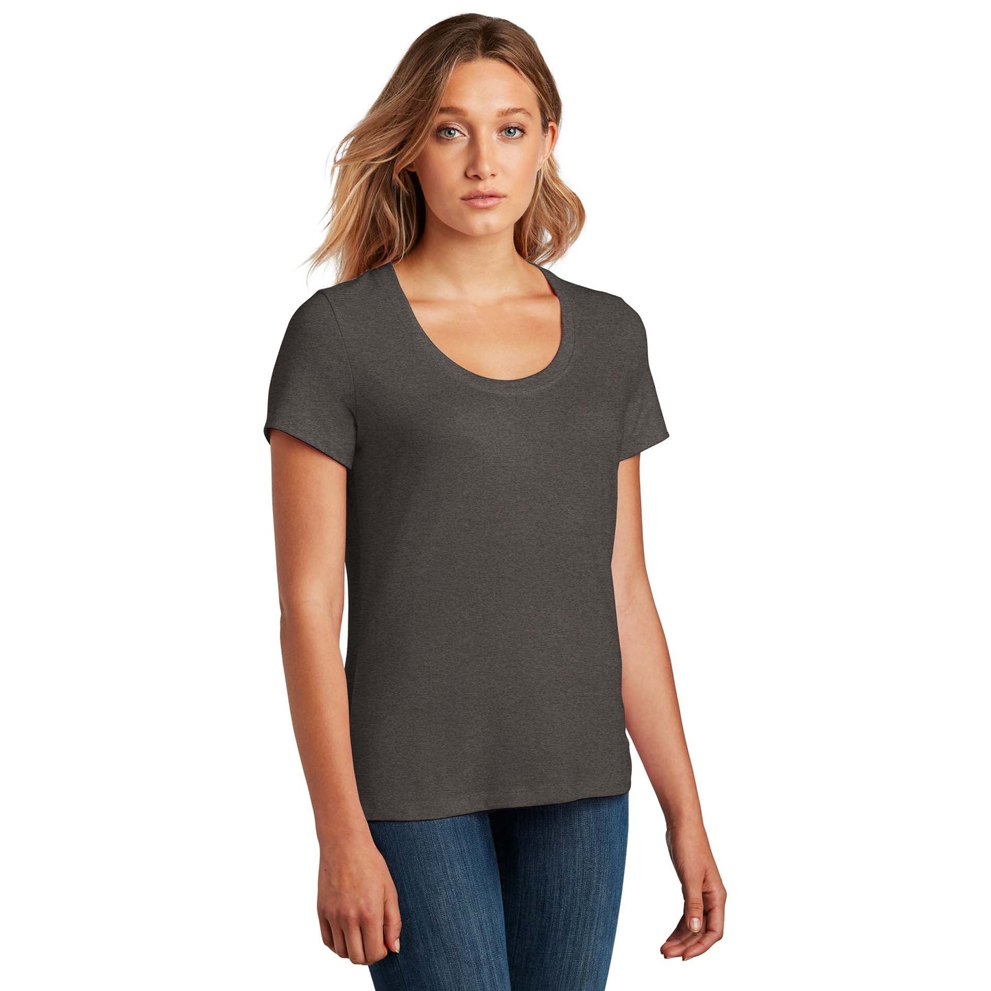 Black T-Shirt - District - Soft Flex Scoop Neck Design